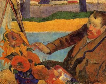 Paul Gauguin : Portrait of Vincent van Gogh Painting Sunflowers